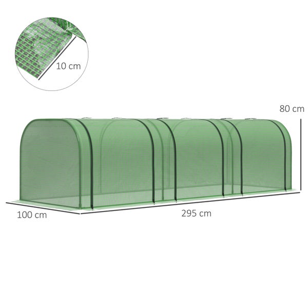 Outsunny Foliengewächshaus, Gewächshaus mit Tür, 295 x 100 x 80 cm, Stahl, PVC, Grün