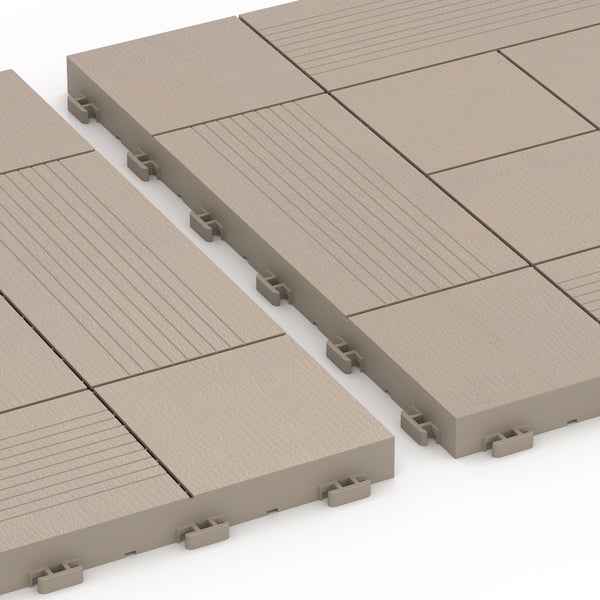 WPC Klickfliesen für Terrasse und Balkon mit strukturierten Oberflächen und Stecksystem.