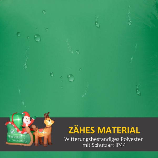 Outsunny Aufblasbar Weihnachtsdeko, 2,1 m Weihnachtsmann mit Schlitten & Rentier, LED-Beleuchtung, Selbstaufblasende Weihnachtsbeleuchtung für Innen- und Außenbereich