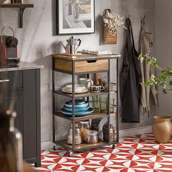Küchenwagen mit Schublade und vier Regalen im Küchendekor