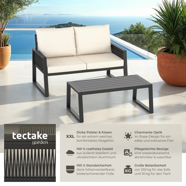 Gartenlounge-Set tectake Captive höhenverstellbare Füße im Rope-Design, mit Aluminiumgestell anthrazit