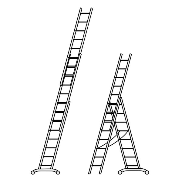 Zwei Leitern: eine Anlegeleiter und eine Stehleiter