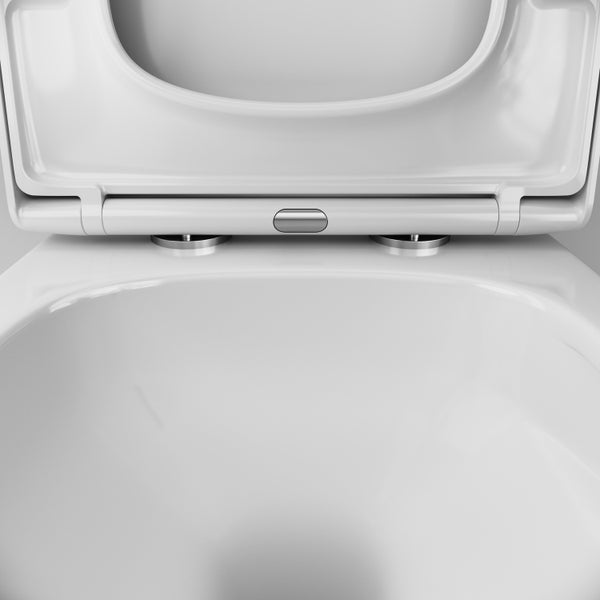 Toilettensitz-Scharnier mit Schnellverschluss-Funktion auf einem Toilettenbecken.