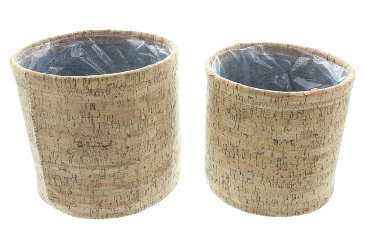 FRANK FLECHTWAREN | Übertopf Kork, 2er Set, FILZ, KORK, FOLIE, METALL, Ø 20 x 19 cm, Ø 24 x 21 cm