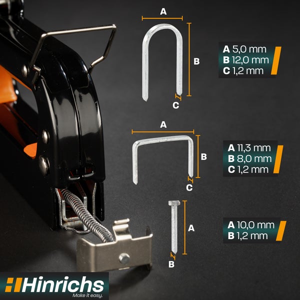 Hinrichs Tacker mit Heftklammern und Nagel Größenangaben