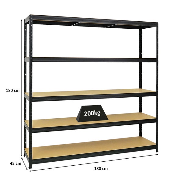 PROREGAL Schwerlastregal Giant Elephant HxBxT 180 x 180 x 45 cm Fachlast 200 kg Schwarz