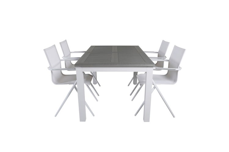 Albany Gartenset Tisch 90x160/240cm und 4 Stühle Alina weiß, grau. 90 X 160 X 75 cm