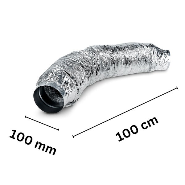 Flexibler Abluftschlauch aus Aluminium, 100 Zentimeter lang und 100 Millimeter Durchmesser