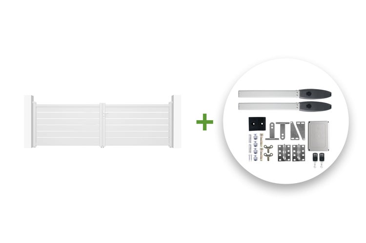 Weißes elektrisches Flügeltor VOGEL 400B120 + Motorisierung HICKER B200
