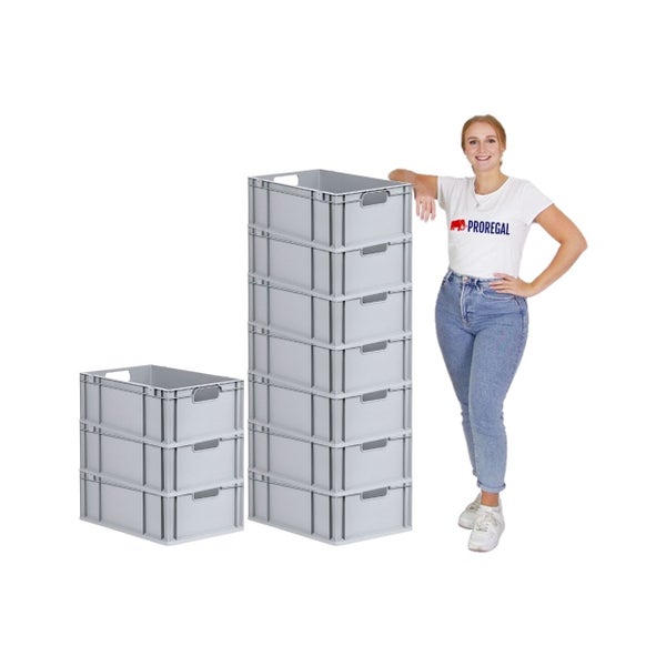 PROREGAL Spar Set 10x Eurobox Nextgen Economy Mit Scharnierdeckel & Roten Schiebeschnappverschlüssen Griffe Offen HxBxT 22 x 40 x 60 cm 44 Liter