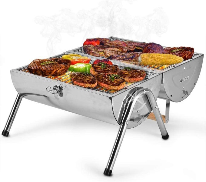 RESCH mobiler Holzkohle Grill klappbar, Edelstahl Tischgrill Holzkohlegrill Campinggrill Grillen