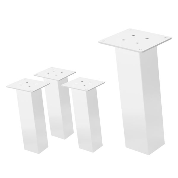 ML-Design 4er Set Tischbeine schräg H:30 cm, Weiß glänzend, aus pulverbeschichtetem Stahl, eckig, Profil 8x8 cm, I-Form, Möbelfüße Metall 96° Neigung, Tischfüße Möbelbeine für Couchtisch, Sitzbank