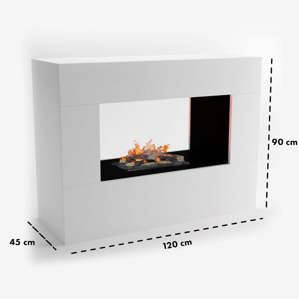 GLOW FIRE Elektrokamin 'Konsalik' | Wasserdampf Kamin mit OMC 600 inkl. Holz in weiß als Raumteiler | HxBxT: 90x120x45 cm