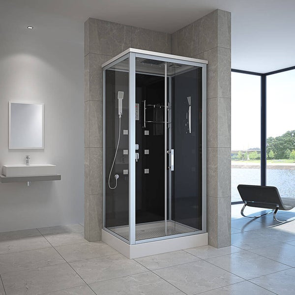 Home Deluxe - Komplettdusche WAVE L - Schwarz,Maße: 100 x 80 cm - inkl. Radio, Regendusche und komplettem Zubehör I Fertigdusche, Dusche, Duschtempel