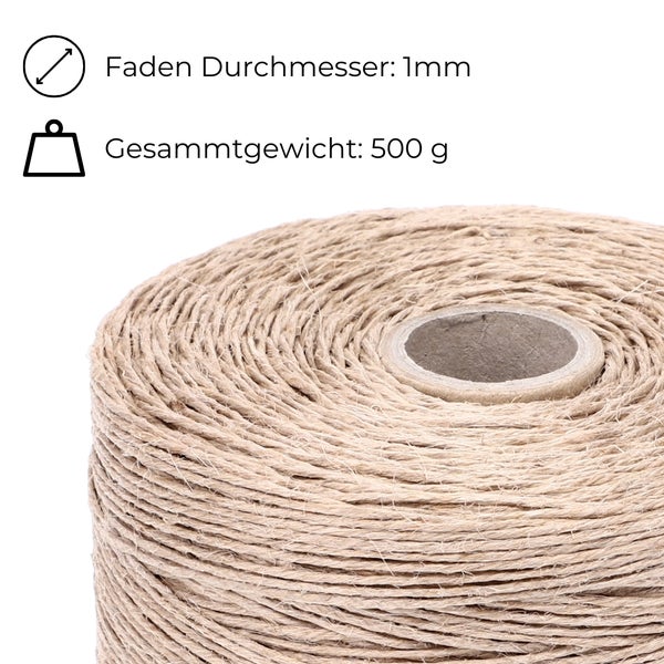Bindfaden 500 g poliert 500 m Juteschnur Jute Paketschnur Gartenschnur Bastelschnur Garten Garn Kordel Zwirn Pflanzschnur Jutegarn Naturgarn