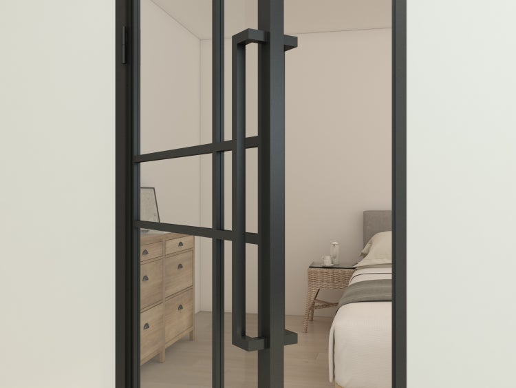 Loft Glastür 830x2115mm Klarglas DIN Rechts Komplettset 6 Felder Kickplatte mit Beschlag Griffstange und Zarge