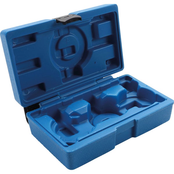 Offener blauer Werkzeugkoffer aus Kunststoff