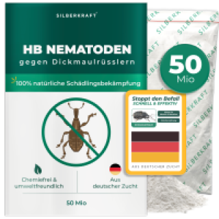 Silberkraft HB Nematoden gegen Dickmaulrüssler zur biologischen Schädlingsbekämpfung, Packungsinhalt 50 Millionen Nematoden.