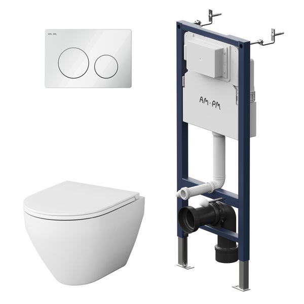 AM.PM Wand-WC Set Tiefspüler offener Spülrand weiß glänzend mit WC-Sitz , Vorwandelement und Betätigungsplatte weiß IIS90101.SB1700