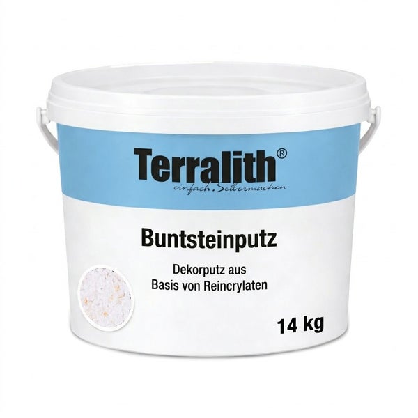 Terralith Buntsteinputz Dekorputz auf Basis von Reinacrylaten im 14 Kilogramm Eimer.