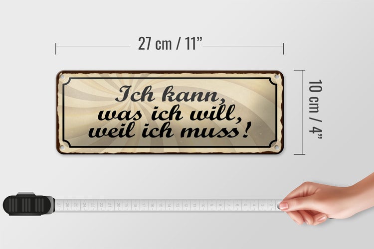 Blechschild Spruch 27x10cm ich kann was ich will weil muss Dekoration
