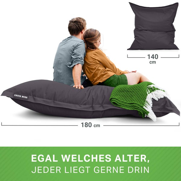 Green Bean Sitzsack XXL 140x180cm 380 Liter Kinder & Erwachsene Bean Bag EPS Perlen Füllung Riesensitzsack Groß Draußen Outdoor Liegekissen Waschbar Wetterfest Lounge Sitzkissen Bodenkissen Grau