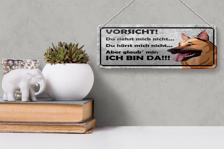 Blechschild Spruch 27x10 cm Vorsicht Hund Du siehst mich nicht