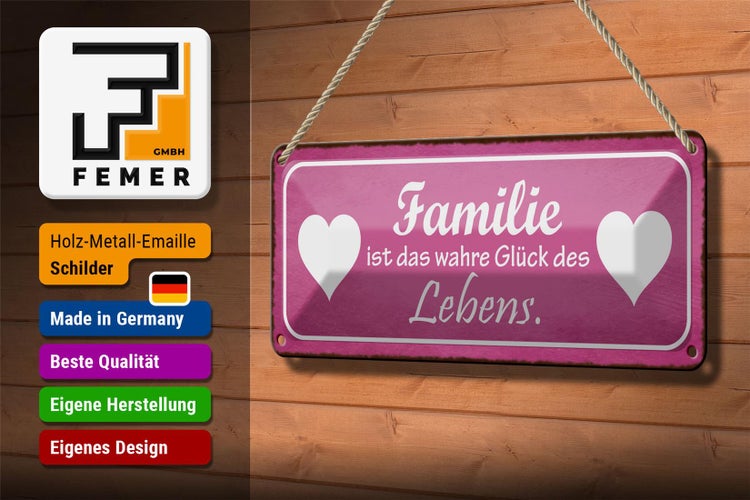 Blechschild Spruch 27x10cm Familie ist wahre Glück Herz Dekoration