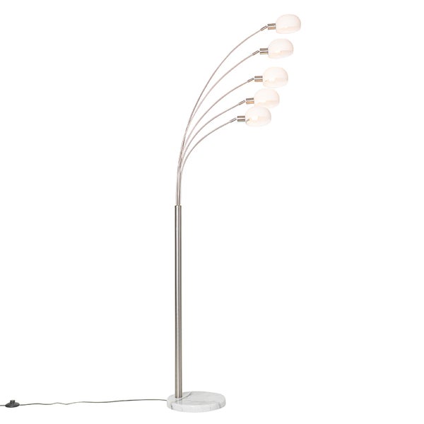 QAZQA - Design Stehleuchte I Stehlampe I Standleuchte I Lampe I Leuchte stahl I nickel matt mit Opalglas 5-flammig - Sixties Marmo I Wohnzimmer I Schlafzimmer - Stahl Länglich - LED geeignet E14