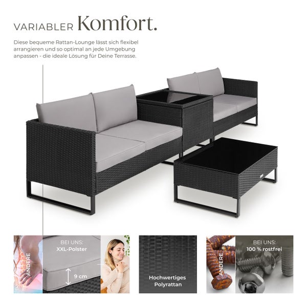 Rattan Lounge Set mit Tisch und Polstern