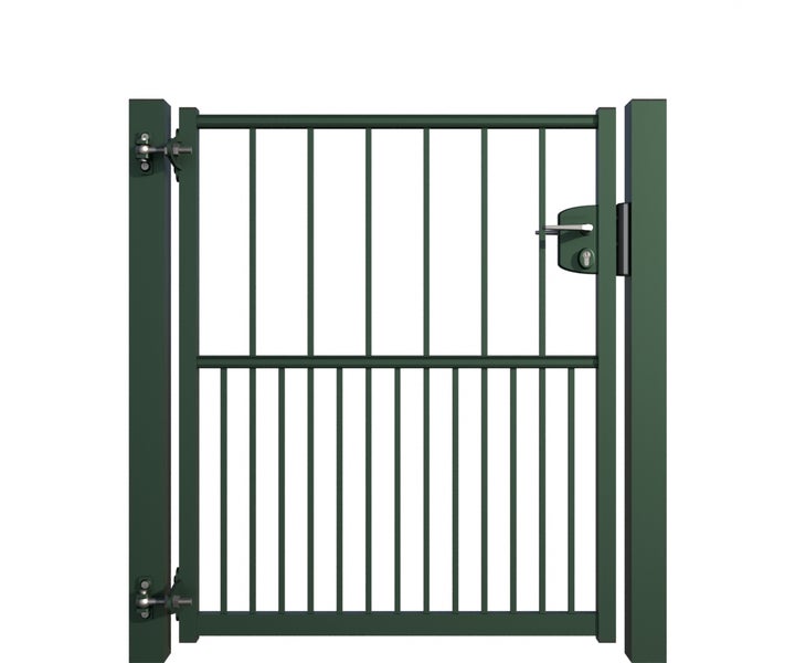 Gartentor mit Schloss und vertikalen Streben