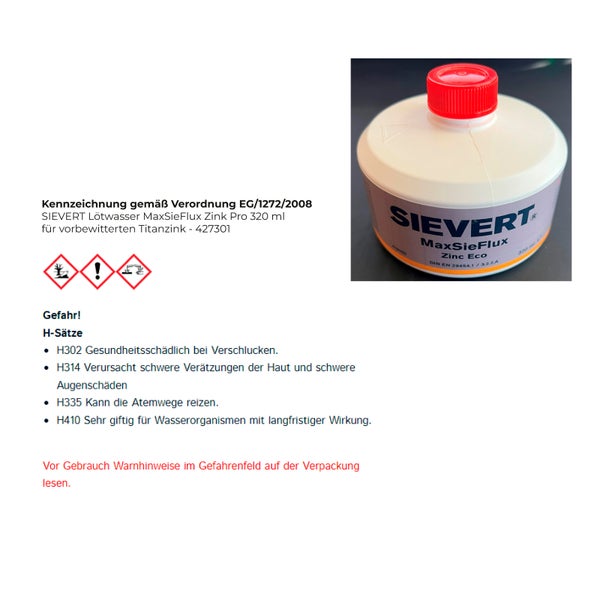SIEVERT Lötwasser MaxSieFlux Zink Pro 320 ml Flasche