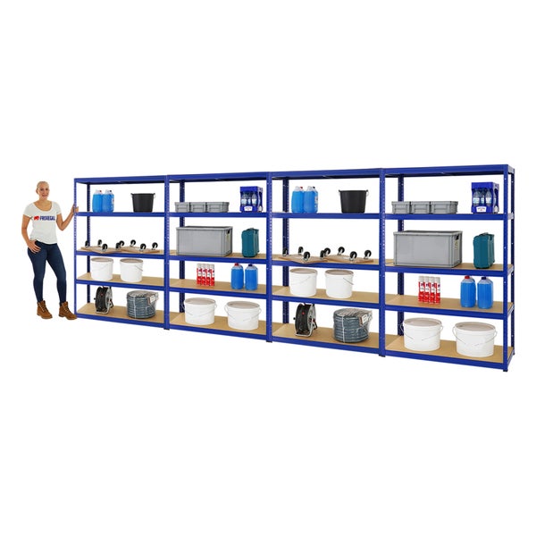 PROREGAL Mega Deal 4x Schwerlastregal Big Elephant S HxBxT 180 x 120 x 45 cm Fachlast 250 kg Blau