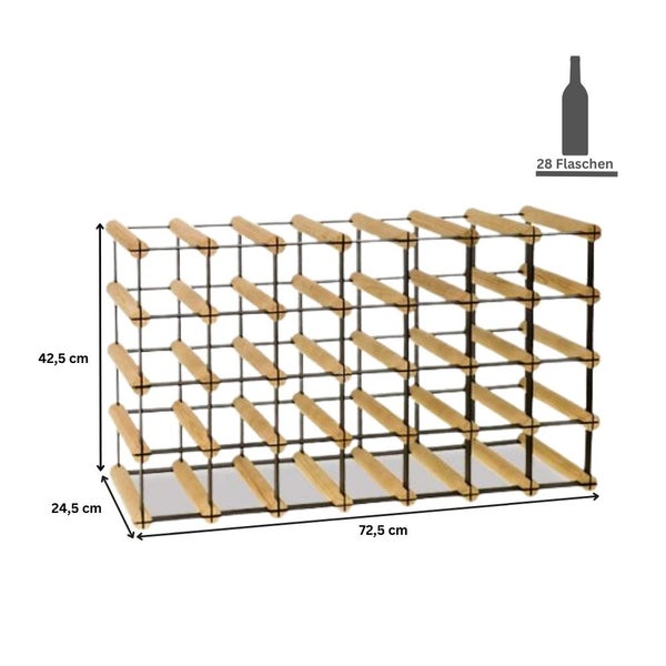 PROREGAL Modulares Weinregal Vinotega Mod Metal HxBxT 42,5 x 72,5 x 24,5 cm 7 x 4 Flaschen Massives Kiefernholz Braun Geölt