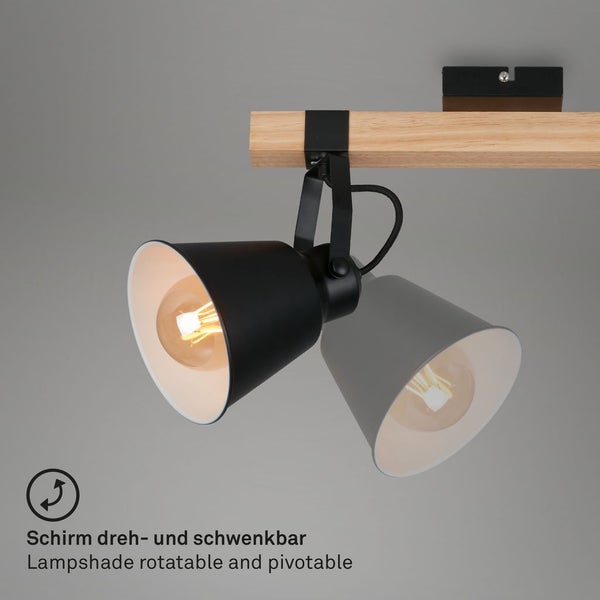 Deckenleuchte Spotleuchte Schwenkbar E27 40W schwarz Metall-Holz Briloner