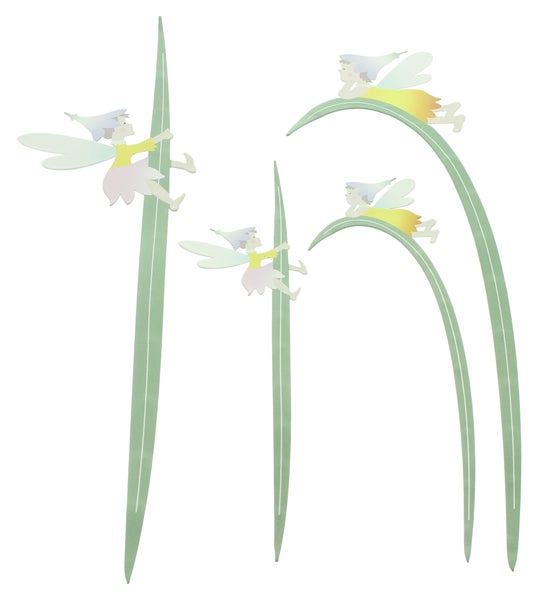 FRANK FLECHTWAREN|Blumenstecker Fee mit Grashalm, 4er Set, 6 x 20,5 cm, 6 x 21 cm, 9,5 x 30 cm, 9 x 32 cm, METALL