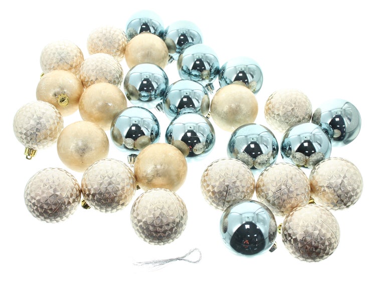 Mehrere Christbaumkugeln mit unterschiedlichen Oberflächen