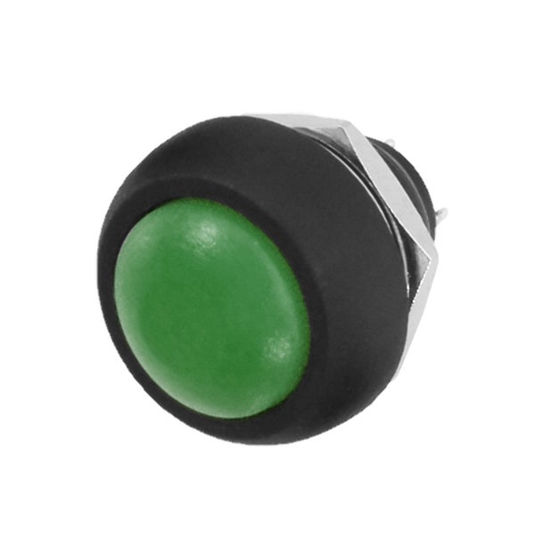 Runder Drucktaster mit grünem Knopf und schwarzem Gehäuse für Schalttafelmontage.