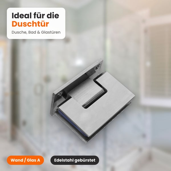 Wand zu Glas Scharnier aus gebürstetem Edelstahl für Duschtüren in Badezimmern