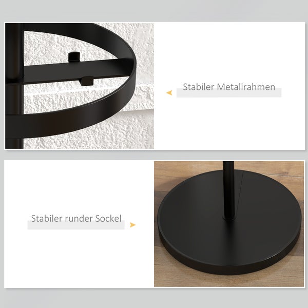 HOMCOM Garderobenständer, Kleiderständer, Garderobe mit 8 Haken, Standgarderob für Hüte, Kleidung, Eingang, Flur, Metall, Walnuss, 34 x 34 x 177cm