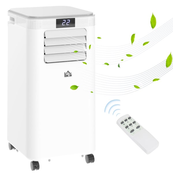 HOMCOM Mobile Klimaanlage, 8000BTU 4-in-1 Klimagerät mit Abluftschlauch, 24h Timer mit Fernbedienung, Nutzungsraum 13-18㎡, 38 x 35 x 70,5 cm, ABS, Weiß+Grau