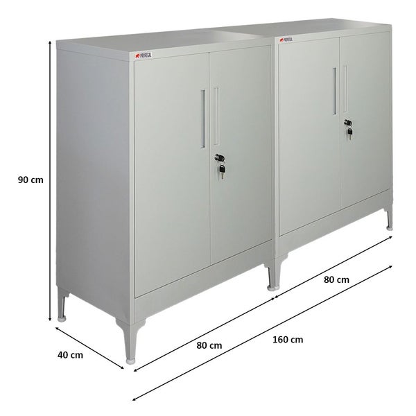 Metallschrank mit zwei Türen, 90 x 160 x 40 cm und Abmessungsangaben