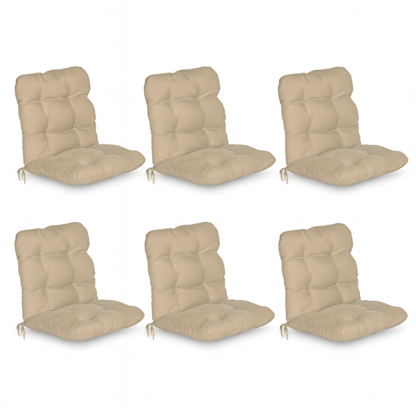 Set aus sechs Polsterauflagen für Hochlehner Stühle mit Steppung und Befestigungsbändern