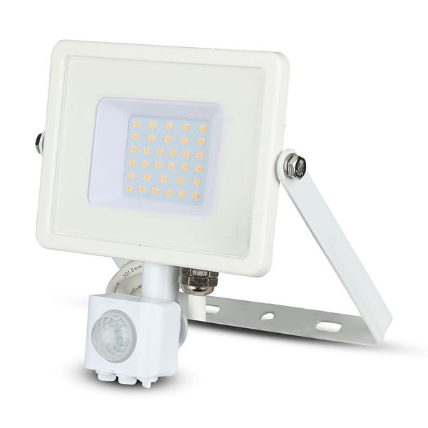 V-TAC VT-30-S-W - Drehbare LED-Flutlichtstrahler mit PIR-Sensor - Samsung - IP65 - Weiß - 30W