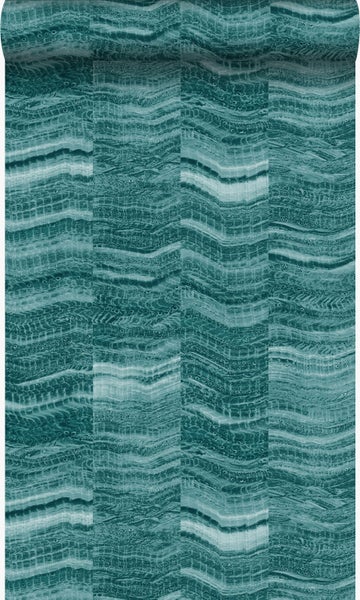 Origin Wallcoverings Tapete Zick-Zack-Mamorstreifen Petrolblau - 53 cm x 10.05 m - 337249