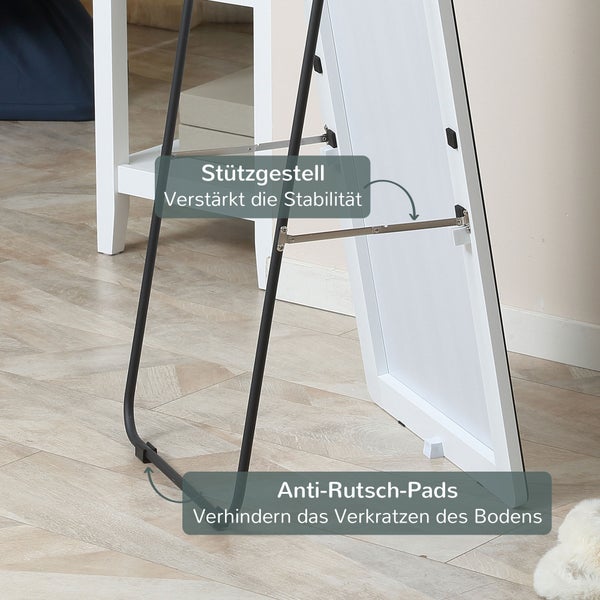HOMCOM Standspiegel, mit Ständer, Garderobenspiegel, Ankleidespiegel für Schlafzimmer, Wohnzimmer, 45 x 160 cm, Aluminium, Silber