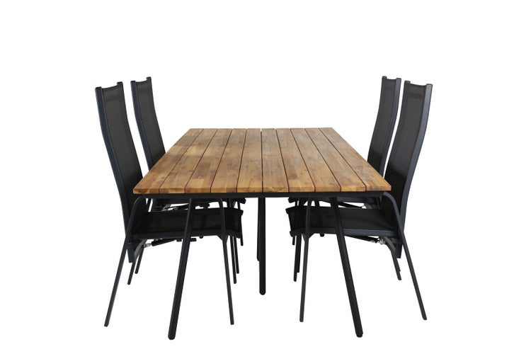 Chan Gartenset Tisch 100x200cm und 4 Stühle Copacabana schwarz, natur. 100 X 200 X 74 cm