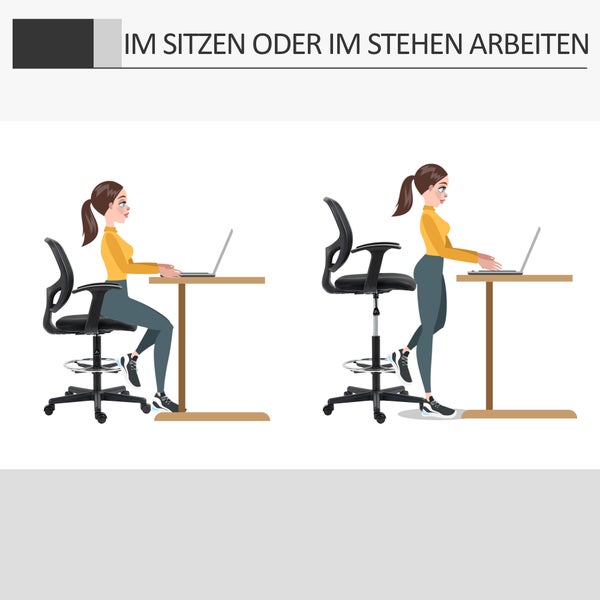 Vinsetto, Arbeitsstuhl, Ergonomischer Drehstuh, 60L x 56B x 132H cm, Mesh(100% Polyester), Schwarz