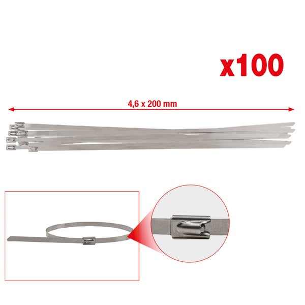 KS TOOLS Edelstahl Kabelbinder mit Kugelverschluss 4,6 x 200 mm 100 Stk. - 115.1591