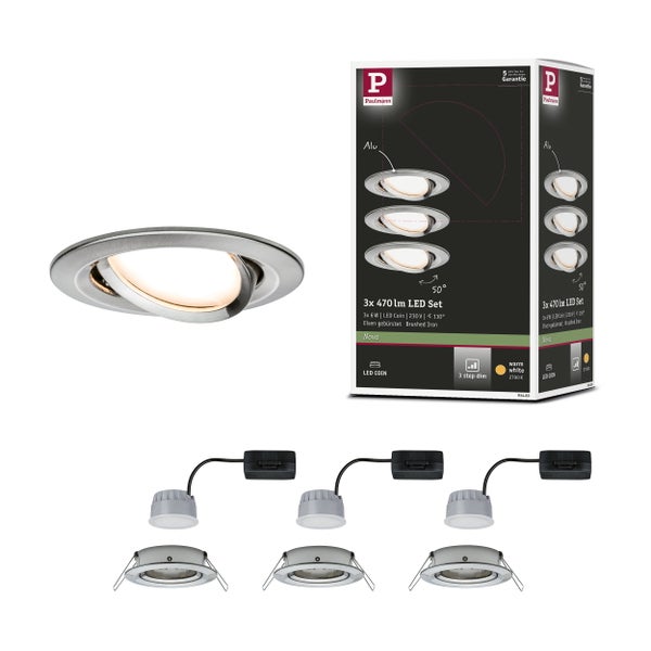 LED-Einbauleuchte Nova mit flachem LED-Reflektor GU10, neutralweißes Licht mit 4000 Kelvin, installiert in einem modernen Badezimmer.